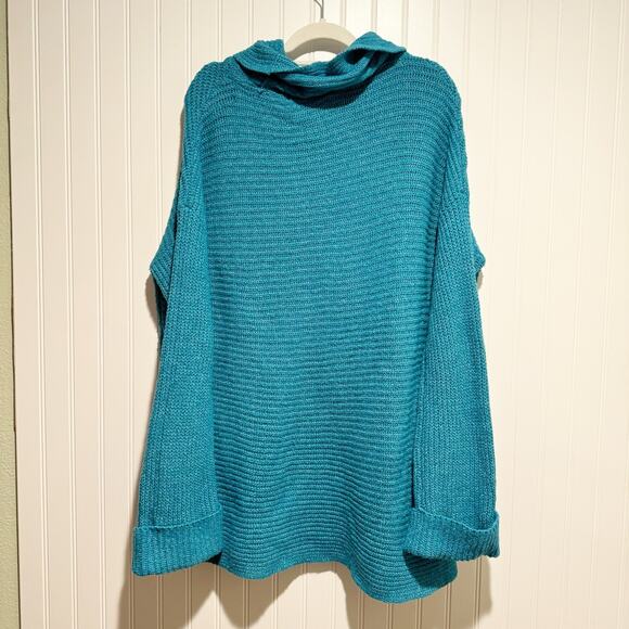 Anthropologie Pilcro Aqua Blue Turtleneck Sweater Cozy Oversized Slouchy Medium - Picture 6 of 6
